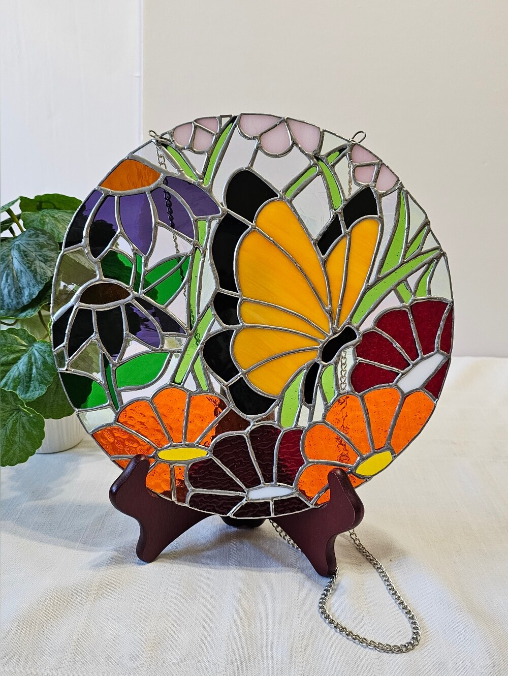 Handmade Stained Glass Butterfly Floral Suncatcher Window Hanging